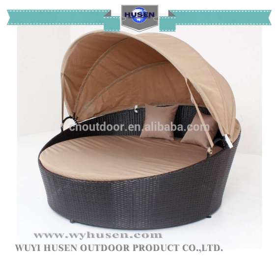 pe rattan outdoor furniture sunbed round appearance with canopy