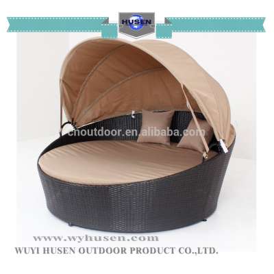 pe rattan outdoor furniture sunbed round appearance with canopy